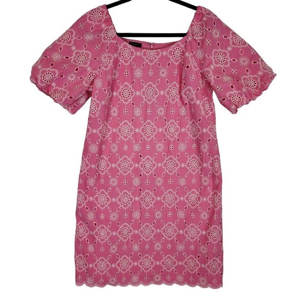 Talbots Puff Sleeve Pink Embroidered Eyelet Dress Shift Dress Preppy Boho sz‎ 6 - Picture 2 of 13